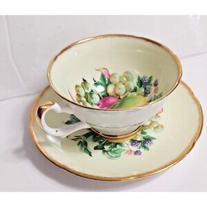 Royal Grafton England Fine Bone China  Cup & Saucer Set Apples & Grapes 1930's